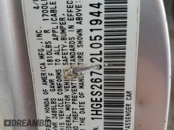 2002 Honda Civic EX with VIN 1HGES26782L051944, listed as a Copart auction lot 47958055 with 286,468 mi miles and Salvage Title. Bid and sale history available at DreamBid. Image 12.