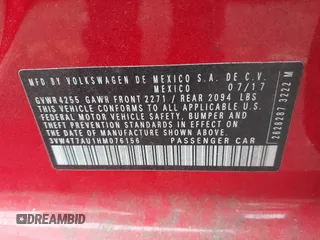 2017 Volkswagen GTI S z VIN 3VW4T7AU1HM076156, wystawiony jako IAAI lot #42216232 z przebiegiem 40 388 mil mil oraz . Historia ofert i sprzedaży dostępna na DreamBid. Obrazek 9.