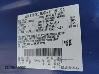 2004 Ford Ranger XL with VIN 1FTYR10U34PA95894, listed as a IAAI auction lot 41807151 with 141,271 mi miles. Bid and sale history available at carsss.com. Image 9.