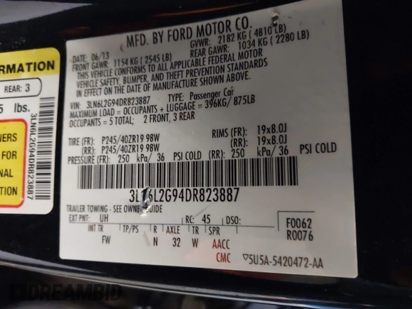 2013 Lincoln MKZ z VIN 3LN6L2G94DR823887, wystawiony jako IAAI lot #42054666 z przebiegiem 101 866 mil mil oraz . Historia ofert i sprzedaży dostępna na DreamBid. Obrazek 9.