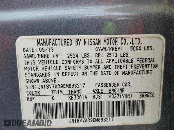 2014 Infiniti Q50 Sport with VIN JN1BV7AR9EM693217, listed as a Copart auction lot 50870335 with 149,854 mi miles and Salvage Title. Bid and sale history available at carsss.com. Image 12.