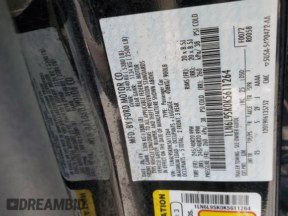 2019 Lincoln Continental Select z VIN 1LN6L9SK0K5611264, wystawiony jako Copart lot #52401395 z przebiegiem 18 310 mil mil oraz Szkoda całkowita • Salvage title. Historia ofert i sprzedaży dostępna na DreamBid. Obrazek 12.