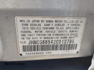 2002 Honda Accord LX with VIN JHMCG66542C012795, listed as a IAAI auction lot 42295547 with 155,174 mi miles and . Bid and sale history available at DreamBid. Image 9.