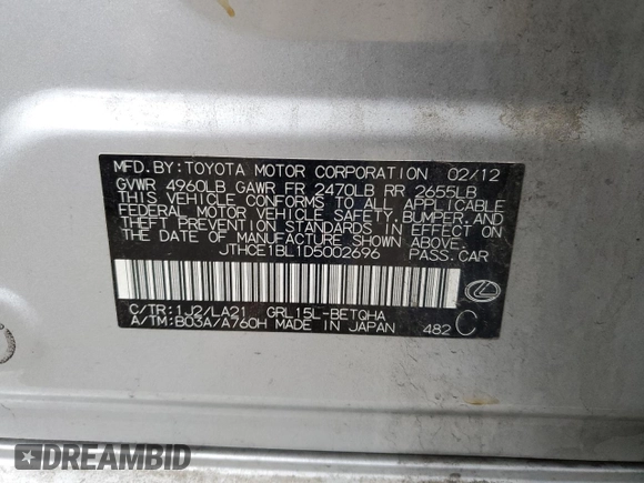2013 Lexus GS 350 with VIN JTHCE1BL1D5002696, listed as a Copart auction lot 45963774 with 120,107 mi miles and Salvage Title. Bid and sale history available at DreamBid. Image 13.