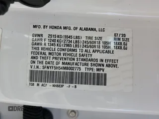 2021 Honda Pilot EX-L with VIN 5FNYF5H54MB002775, listed as a Copart auction lot 52244475 with 44,210 mi miles and Salvage Title. Bid and sale history available at carsss.com. Image 13.