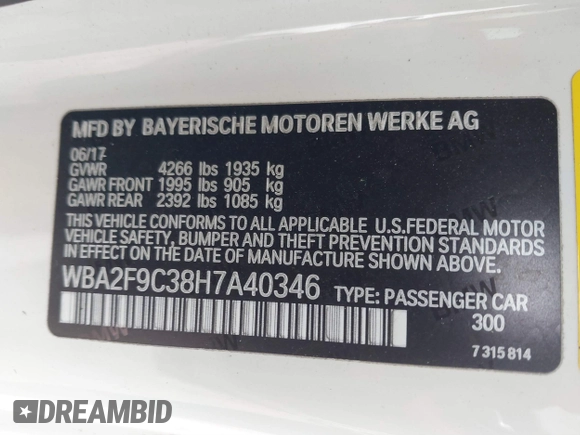 2017 BMW 2 Series 230i with VIN WBA2F9C38H7A40346, listed as a IAAI auction lot 41735926 with 69,245 mi miles. Bid and sale history available at carsss.com. Image 9.
