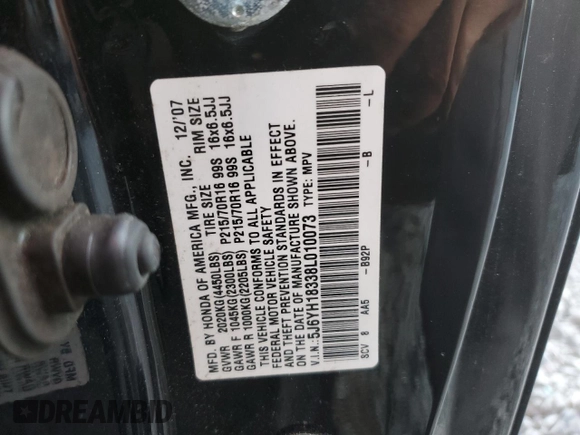 2008 Honda Element LX with VIN 5J6YH18338L010073, listed as a Copart auction lot 79038304 with Not Provided miles and Salvage Title. Bid and sale history available at DreamBid. Image 15.