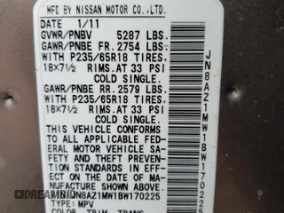 2011 Nissan Murano LE z VIN JN8AZ1MW1BW170225, wystawiony jako Copart lot #57682115 z przebiegiem 137 482 mil mil oraz Czysty tytuł • Clean title. Historia ofert i sprzedaży dostępna na DreamBid. Obrazek 13.