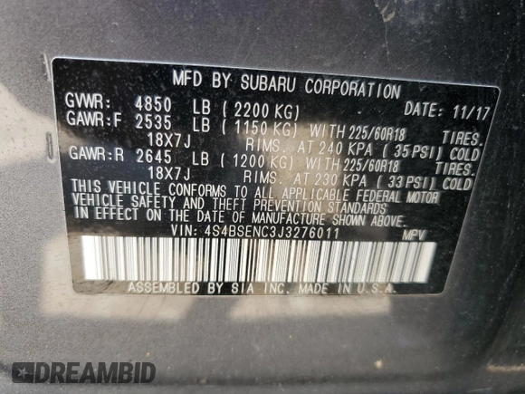 2018 Subaru Outback Limited with VIN 4S4BSENC3J3276011, listed as a Copart auction lot 63296385 with 103,334 mi miles and Salvage title. Bid and sale history available at DreamBid. Image 14.