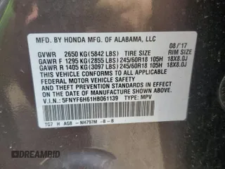 2017 Honda Pilot EX-L z VIN 5FNYF6H61HB061139, wystawiony jako Copart lot #55593095 z przebiegiem 107 170 mil mil oraz Szkoda całkowita • Salvage title. Historia ofert i sprzedaży dostępna na DreamBid. Obrazek 12.
