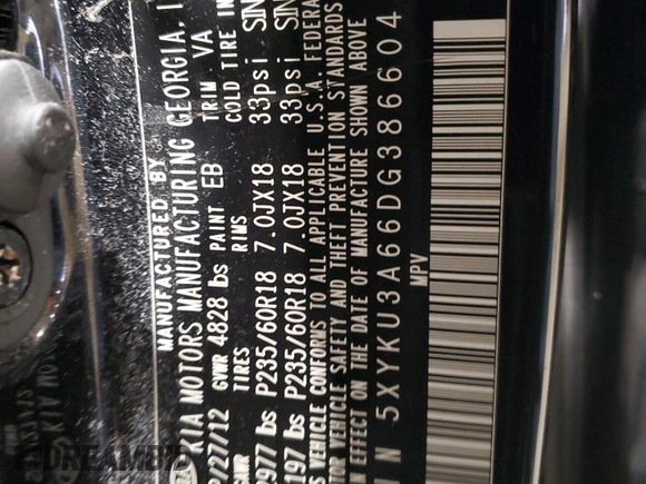 2013 Kia Sorento EX с VIN 5XYKU3A66DG386604, выставлен на аукционе Copart как лот 53357485 с пробегом 131 509 миль миль и Списание • Salvage title. История ставок и продаж доступна на DreamBid. Изображение 15.