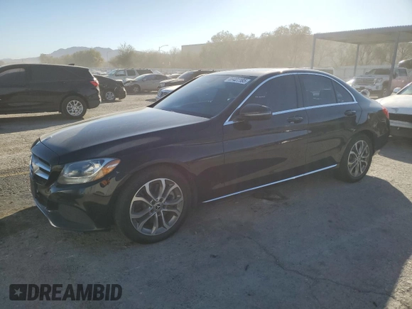 2018 Mercedes-Benz C with VIN 55SWF4JBXJU251710, listed as a Copart auction lot 89401185 with 111,202 mi miles and Salvage Title. Bid and sale history available at carsss.com. Image 1.