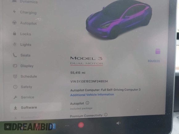 2022 Tesla Model 3 Performance with VIN 5YJ3E1EC3NF248534, listed as a IAAI auction lot 41882694 with 55,415 mi miles and . Bid and sale history available at carsss.com. Image 7.