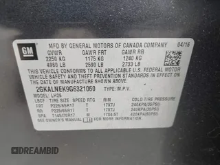 2016 GMC Terrain SLE z VIN 2GKALNEK9G6321060, wystawiony jako IAAI lot #42375581 z przebiegiem 181 733 mil mil oraz . Historia ofert i sprzedaży dostępna na DreamBid. Obrazek 9.
