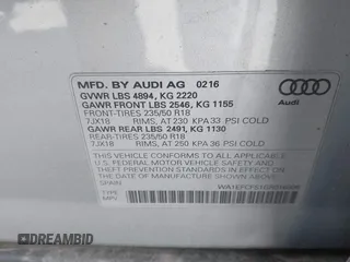 2016 Audi Q3 Premium Plus with VIN WA1EFCFS1GR016996, listed as a IAAI auction lot 41942380 with 90,852 mi miles and . Bid and sale history available at DreamBid. Image 9.