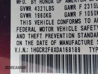 2013 Honda Accord EX-L with VIN 1HGCR2F8XDA168189, listed as a IAAI auction lot 42188246 with 235,286 mi miles and . Bid and sale history available at DreamBid. Image 9.
