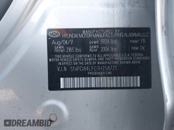 2018 Hyundai Elantra SEL with VIN 5NPD84LF0JH258721, listed as a IAAI auction lot 41829387 with 94,124 mi miles and . Bid and sale history available at DreamBid. Image 9.