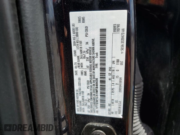 2021 Ford F-150 XL z VIN 1FTEW1C51MFB48436, wystawiony jako Copart lot #52362115 z przebiegiem 92 311 mil mil oraz Czysty tytuł • Clean title. Historia ofert i sprzedaży dostępna na DreamBid. Obrazek 13.