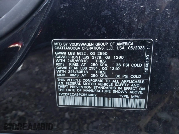 2023 Volkswagen Atlas SE z VIN 1V2DP2CA5PC556082, wystawiony jako IAAI lot #41072963 z przebiegiem 31 670 mil mil oraz . Historia ofert i sprzedaży dostępna na DreamBid. Obrazek 9.