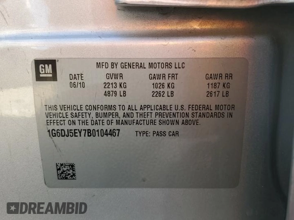 2011 Cadillac CTS Performance with VIN 1G6DJ5EY7B0104467, listed as a Copart auction lot 43811075 with 130,136 mi miles and Salvage Title. Bid and sale history available at carsss.com. Image 13.