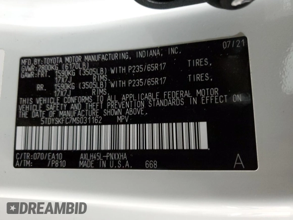 2021 Toyota Sienna XLE с VIN 5TDYSKFC7MS031162, выставлен на аукционе Copart как лот 48371475 с пробегом 47 536 миль миль и Списание • Salvage title. История ставок и продаж доступна на DreamBid. Изображение 14.
