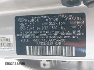 2016 Hyundai Accent SE with VIN KMHCT4AE6GU054438, listed as a IAAI auction lot 42110240 with 91,667 mi miles. Bid and sale history available at carsss.com. Image 9.