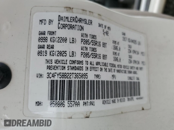 2002 Chrysler PT Cruiser Touring with VIN 3C4FY58B22T365095, listed as a Copart auction lot 48471995 with 136,466 mi miles and Salvage Title. Bid and sale history available at DreamBid. Image 12.