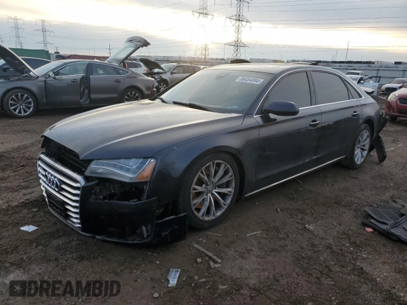 2012 Audi A8 with VIN WAURVAFD0CN025493, listed as a Copart auction lot 86454994 with 142,779 mi miles and Salvage Title. Bid and sale history available at DreamBid. Image 1.