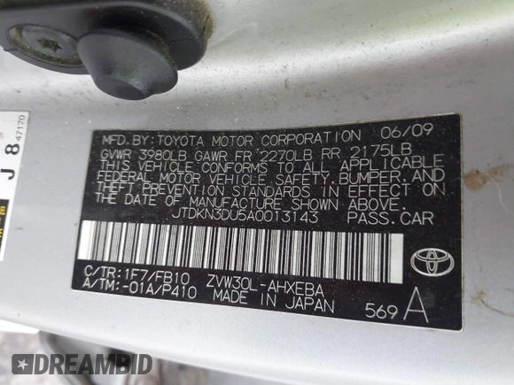 2010 Toyota Prius II with VIN JTDKN3DU5A0013143, listed as a IAAI auction lot 41793661 with 460,723 mi miles. Bid and sale history available at carsss.com. Image 9.