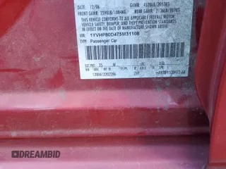 2007 Mazda 6 S Sport VE with VIN 1YVHP80D475M31108, listed as a Copart auction lot 79393634 with 141,784 mi miles and Salvage Title. Bid and sale history available at DreamBid. Image 12.