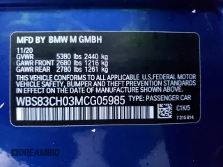 2021 BMW M5 with VIN WBS83CH03MCG05985, listed as a Copart auction lot 72964442 with 1,707 mi miles. Bid and sale history available at carsss.com. Image 12.