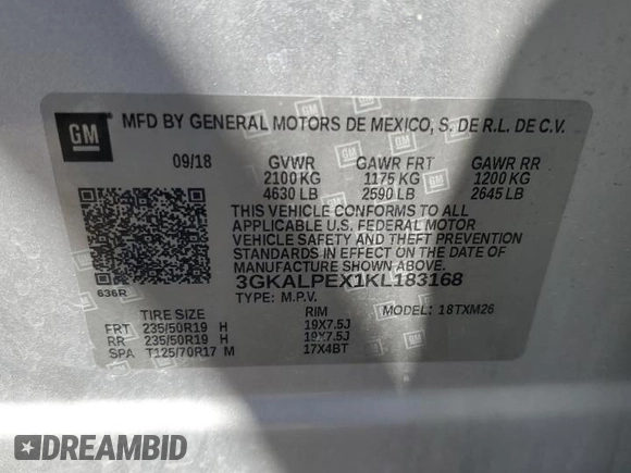 2019 GMC Terrain SLT z VIN 3GKALPEX1KL183168, wystawiony jako Copart lot #53883995 z przebiegiem 141 664 mil mil oraz Szkoda całkowita • Salvage title. Historia ofert i sprzedaży dostępna na DreamBid. Obrazek 13.