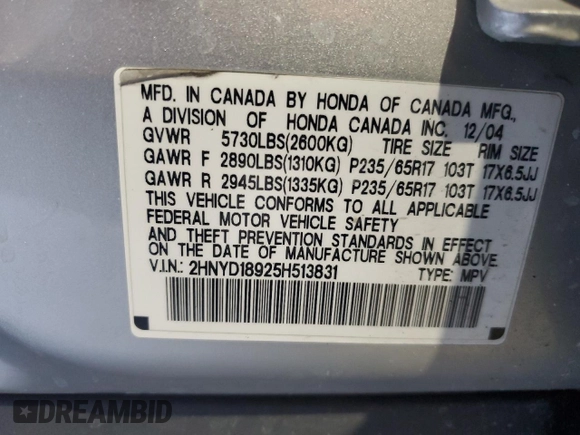 2005 Acura MDX Touring with VIN 2HNYD18925H513831, listed as a Copart auction lot 42749695 with 199,139 mi miles and Salvage Title. Bid and sale history available at carsss.com. Image 13.