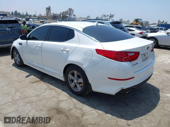 2015 Kia Optima LX with VIN KNAGM4A78F5661726, listed as a IAAI auction lot 42161244 with 105,521 mi miles. Bid and sale history available at carsss.com. Image 3.