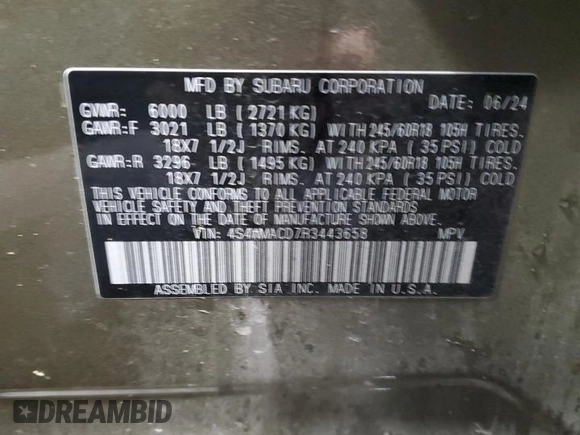 2024 Subaru Ascent Premium with VIN 4S4WMACD7R3443658, listed as a Copart auction lot 87739325 with 16,756 mi miles and Salvage title. Bid and sale history available at DreamBid. Image 15.