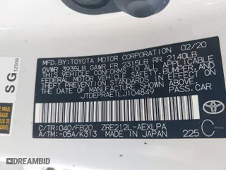 2020 Toyota Corolla LE with VIN JTDEPRAE1LJ104849, listed as a IAAI auction lot 42073209 with 83,042 mi miles. Bid and sale history available at carsss.com. Image 9.