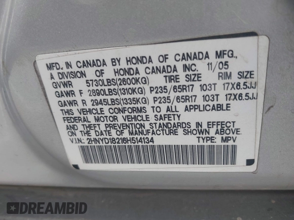 2006 Acura MDX with VIN 2HNYD18216H514134, listed as a IAAI auction lot 41233105 with 144,326 mi miles. Bid and sale history available at carsss.com. Image 9.