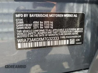 2021 BMW 2 Series 228i xDrive with VIN WBA73AK0XM7G32333, listed as a Copart auction lot 53720295 with 55,472 mi miles and Salvage title. Bid and sale history available at DreamBid. Image 13.