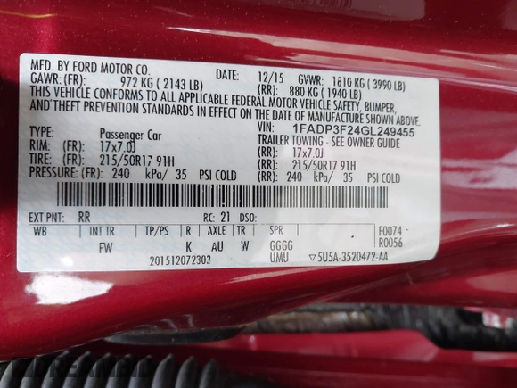 2016 Ford Focus SE with VIN 1FADP3F24GL249455, listed as a IAAI auction lot 40421121 with 49,043 mi miles. Bid and sale history available at carsss.com. Image 9.
