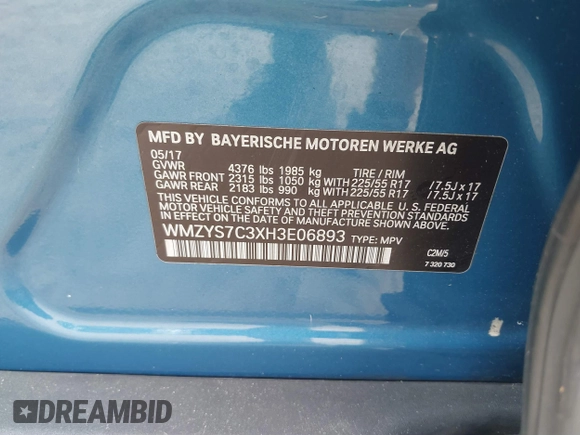 2017 MINI Countryman Cooper with VIN WMZYS7C3XH3E06893, listed as a IAAI auction lot 41729256 with 74,543 mi miles and . Bid and sale history available at DreamBid. Image 9.