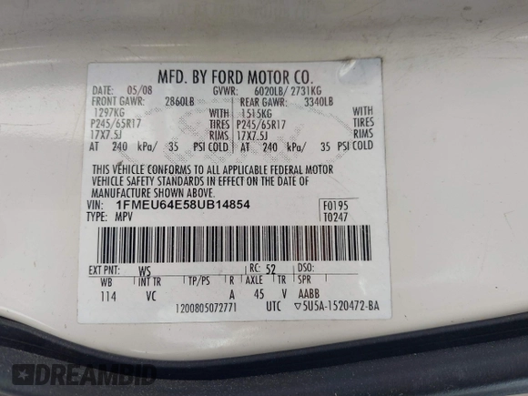 2008 Ford Explorer Eddie Bauer с VIN 1FMEU64E58UB14854, выставлен на аукционе IAAI как лот 41974431 с пробегом 251 864 миль миль и . История ставок и продаж доступна на DreamBid. Изображение 9.