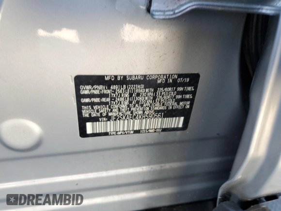 2019 Subaru Forester Premium with VIN JF2SKAEC4KH590561, listed as a Copart auction lot 62214145 with 48,496 mi miles and Salvage title. Bid and sale history available at DreamBid. Image 13.