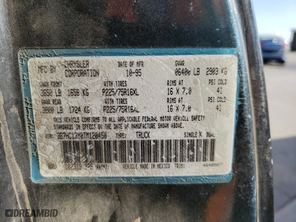 1996 Dodge Ram 1500 with VIN 3B7HC13Y0TM120450, listed as a Copart auction lot 78552594 with 317,248 mi miles and Salvage Title. Bid and sale history available at carsss.com. Image 13.