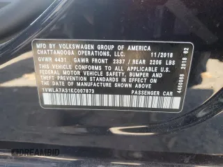 2019 Volkswagen Passat Wolfsburg Edition z VIN 1VWLA7A31KC007873, wystawiony jako Copart lot #51952005 z przebiegiem 86 011 mil mil oraz Szkoda całkowita • Salvage title. Historia ofert i sprzedaży dostępna na DreamBid. Obrazek 13.