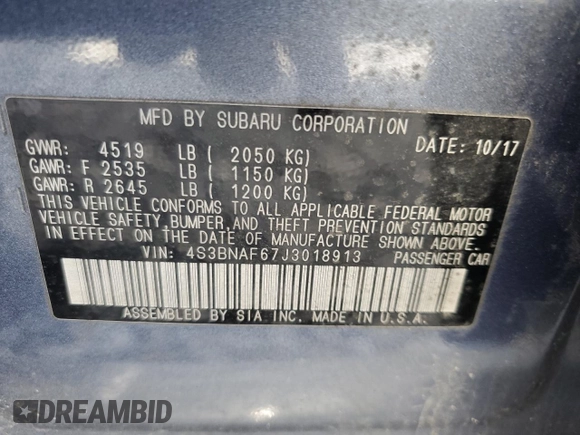 2018 Subaru Legacy Premium with VIN 4S3BNAF67J3018913, listed as a Copart auction lot 51843785 with 148,025 mi miles and Salvage title. Bid and sale history available at DreamBid. Image 12.