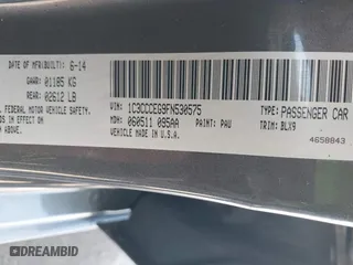 2015 Chrysler 200 C with VIN 1C3CCCEG9FN530575, listed as a IAAI auction lot 41862387 with 190,580 mi miles. Bid and sale history available at carsss.com. Image 9.