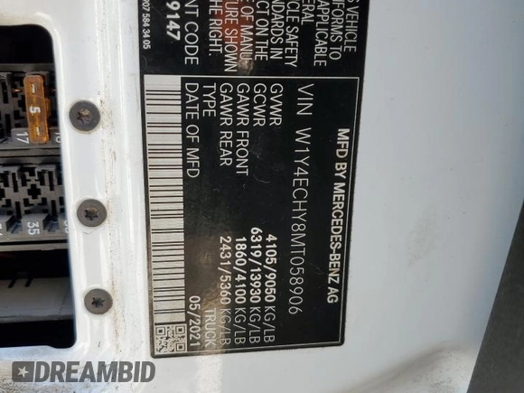 2021 Mercedes-Benz Sprinter Cargo with VIN W1Y4ECHY8MT058906, listed as a Copart auction lot 75736554 with 171,564 mi miles and Salvage Title. Bid and sale history available at carsss.com. Image 12.