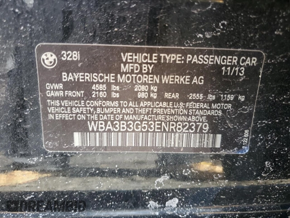 2014 BMW 3 Series 328i xDrive with VIN WBA3B3G53ENR82379, listed as a Copart auction lot 48347225 with 0 mi miles and Salvage Title. Bid and sale history available at carsss.com. Image 15.
