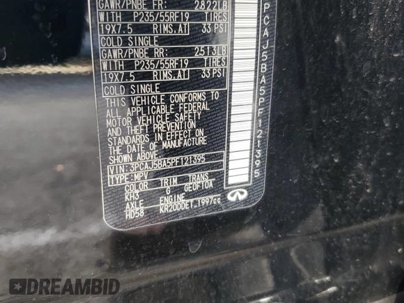 2023 Infiniti QX50 Luxe с VIN 3PCAJ5BA5PF121395, выставлен на аукционе Copart как лот 46174005 с пробегом 17 579 миль миль и Списание • Salvage title. История ставок и продаж доступна на DreamBid. Изображение 13.