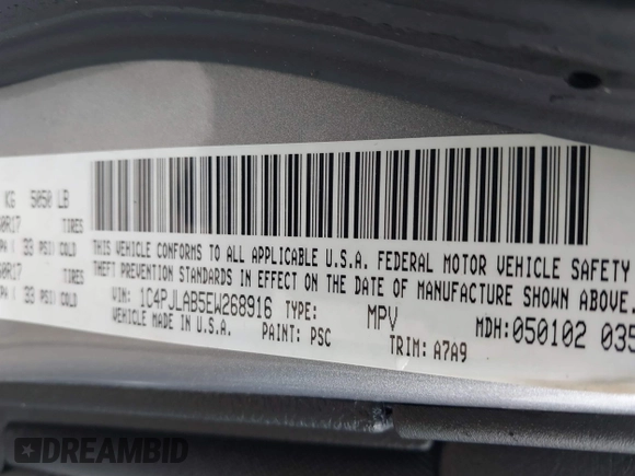 2014 Jeep Cherokee Sport with VIN 1C4PJLAB5EW268916, listed as a IAAI auction lot 41715729 with 116,544 mi miles and . Bid and sale history available at DreamBid. Image 9.
